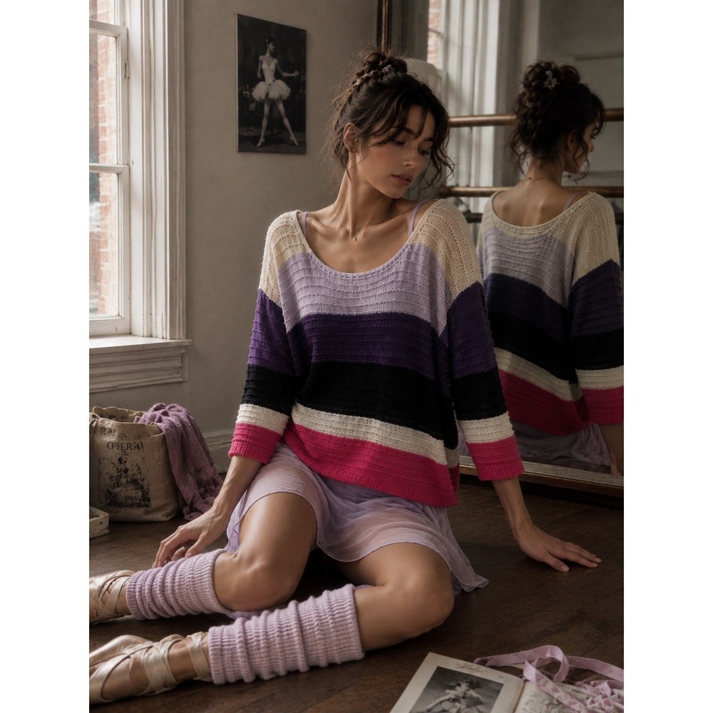 Passports Women's Colorful Boatneck Striped Colorblock Slouchy Sweater L 90s